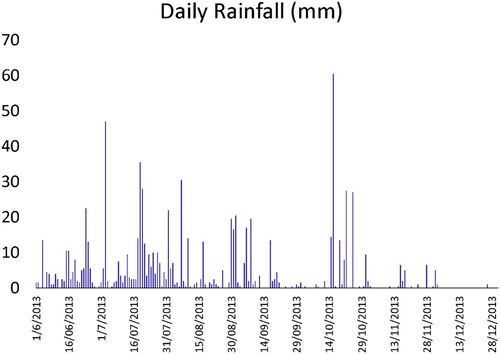 Figure 2. Daily rainfall of the Berambadi watershed for Radarsat-2 pass duration.