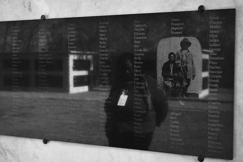 FIGURE 2. Whitney’s memorial dedicated to 107,000 enslaved people in Louisiana documented in the Louisiana Slave Database by Gwendolyn Midlo-Hall. Photograph by Raymond Glasow; reproduced with permission.