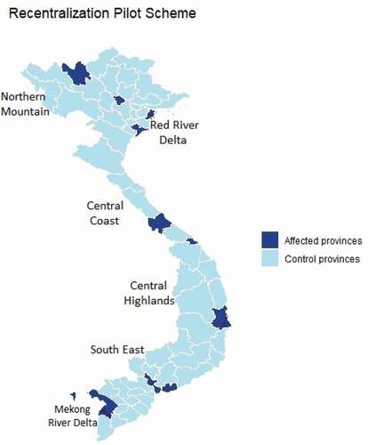 Figure 1. Provinces under recentralisation pilot scheme (Source: Synthesised by authors).