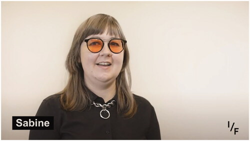 Figure 1. Sabine describes her “joyful, big dream baseline.”Image description: A still shot of Sabine being interviewed. Sabine has glasses, brown hair, fair complexion wearing a black t-shirt and a silver chain necklace and is smiling. Full video and transcript can be accessed here: https://youtu.be/zwAo5qlRFTc.