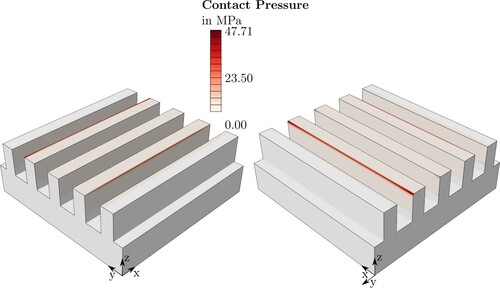 Figure 16. Process-induced contact pressure on the contact surface of AlSi10Mg and PLA. The metal structure is shown here.
