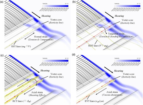 Figure 5. A general deformation mechanism of the vortex tube. (a) RST. (b) RDT. (c) RCT. (d) RVT.