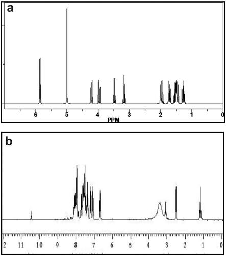 Figure 5. Proton nuclear magnetic resonance analysis of (a) pure GEN and (b) GPLC formulations.