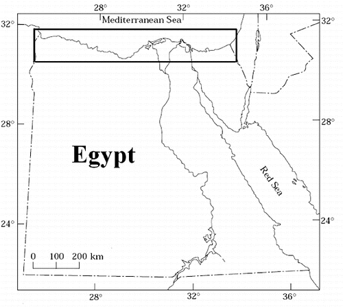 Figure 1. The location of the Egyptian Mediterranean Sea coast.