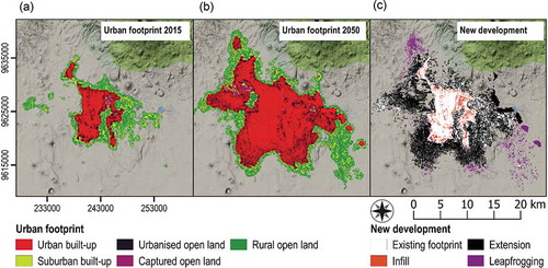 Figure 1. Urban area and new development between 2015 and 2050.