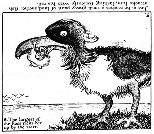 Figure 4. Gustave Verbeek’s (Citation1904/2005) “A Fish Story” from The Upside Downs of Little Lady Lovekins and Old Man Muffaroo (original published in The New York Herald, around 1904. Retrieved 2019–10-28 from https://commons.wikimedia.org/wiki/File:Verbeek-rocanoe.gif.