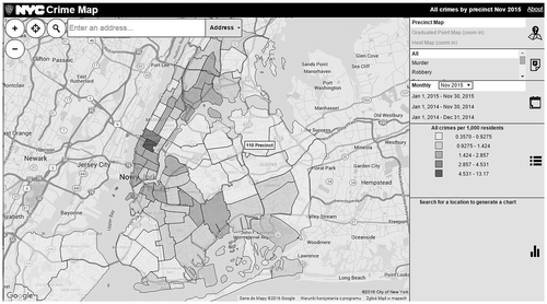 Figure 3. A map of New York including crime statistics. Available at http://maps.nyc.gov/crime/.