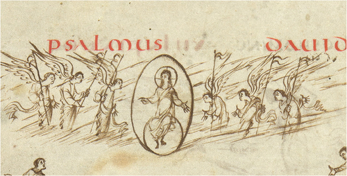 Figure 7. The Utrecht Psalter (Utrecht, Universiteitsbibliotheek, MS 32), Psalm 13, folio 7v (detail), https://psalter.library.uu.nl/page/22.