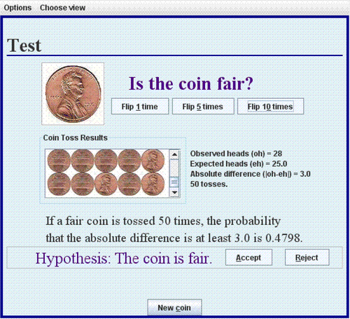 Figure 1: The test view of the p-value applet.