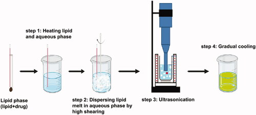 Figure 12. Combination of high shear homogenization and ultrasonication methods to manufacture solid lipid nanoparticles.