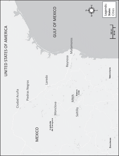 Figure S1. Main urban locations in Northeastern Mexico.