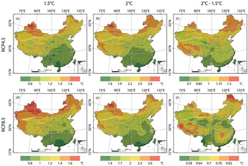 Figure 2. Spatial patterns of the warming ranges in China for 1.5°C and 2°C of global warming.