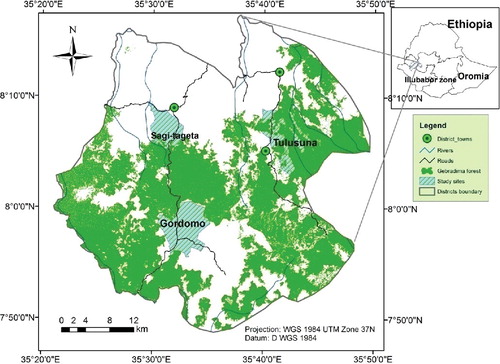Figure 1. Location map of the study sites in Gebradima forest, southwest Ethiopia.