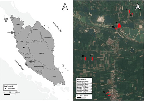 Figure 1. Map of Peninsular Malaysia showing the location of the control (witness) and experimental plots.