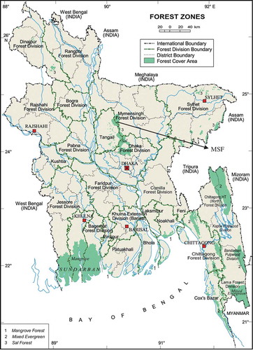 Figure 2. Forest map of Bangladesh showing Madhupur Sal Forests (MSF).