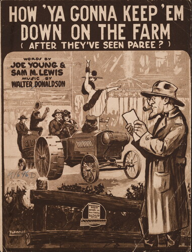 Figure 1 Cover of How ya gonna keep ’em down on the farm (after they’ve seen Paree)? Image, lyrics, and sound recording available via the Library of Congress (https://www.loc.gov/item/2013562671/; Pasternak and Fields Citation1919; Young, Lewis, and Donaldson Citation1919).