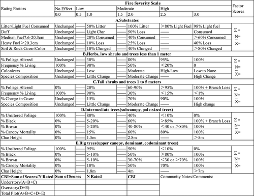 Figure 2. Simplified composite burn index (CBI) field data form