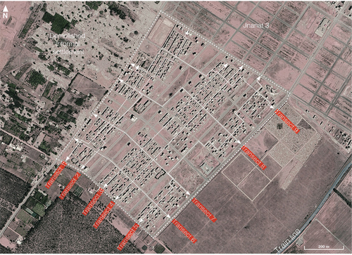Figure 5. Transect walks in the jnanat 2 district. Source: map Data@2023 Google (adapted by the author).