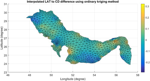 Figure 11. Interpolated difference between LAT and CD at model grid nodes model using ordinary kriging method.