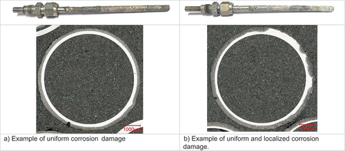 Figure 5. Examples of cross sections of low-pressure HPCC test conducted under similar conditions but showing mixed corrosion behaviour.