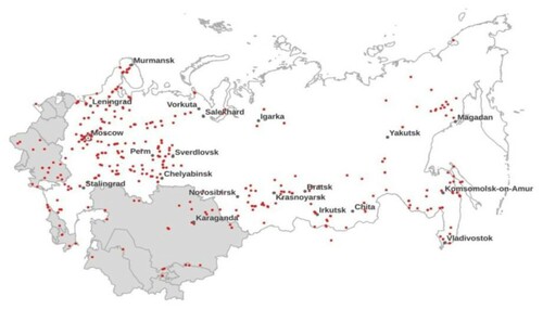 Figure 1. Gulag Network in Former USSR (Memorial, Citation2001).
