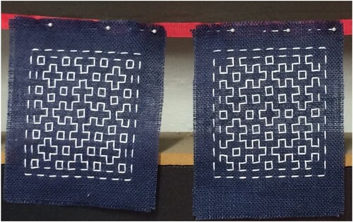 Figure 19. Two flags featuring Fibonacci snowflakes, from a strip of bunting. The flag on the right is the dual of the one on the left, apart from the border.