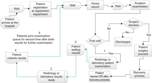 Figure 1 Current process in the orthopedic department: the five numbered steps show the ancillary service follow-up process.