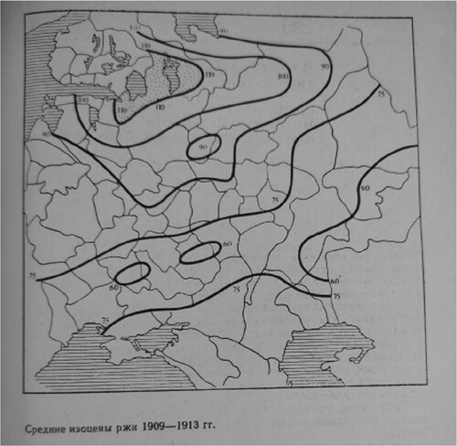 Figure 1. Iso-prices for rye in Russia in the pre-World War One period (1909–1913).