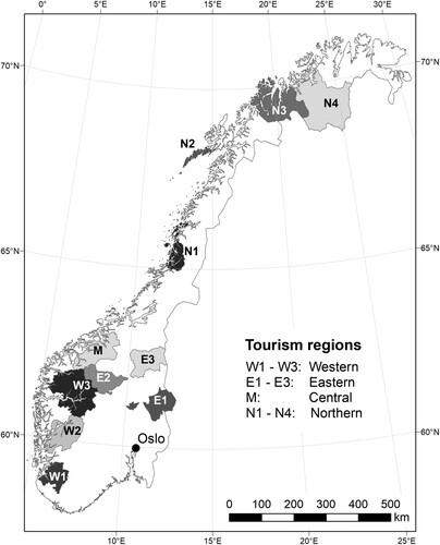 Fig. 1. Study area and selected tourism regions