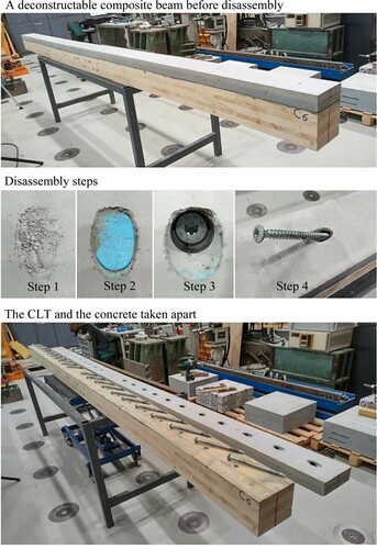 Figure 6. Deconstruction process of one of the composite beams after the bending test.