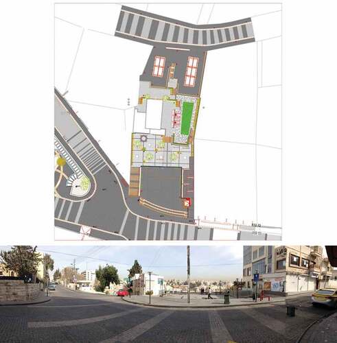 Figure 3. Rainbow Street: (above) architectural plan, and (below) view of street corner (notes: courtesy of Turath Consultants).