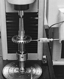 FIG. 4 A test gear while being inspected on the gear coordinate measurement machine.