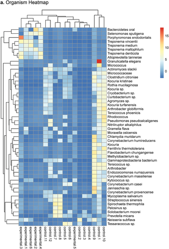 Figure 2. Heatmap and PCA plots comparing AM to PM SSP data as determined by DESeq2 analysis using SAMSA2 pipeline. a. organism Heatmap b. organism PCA c. function Heatmap d. function PCA.