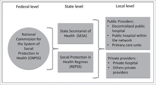 FIGURE 1. Mexico's Seguro Popular de Salud (SPS) Organization by Government Level. Source: Elaborated by authors from Secretaria de Salud, 2006Citation36