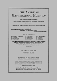 Cover image for The American Mathematical Monthly, Volume 38, Issue 3, 1931