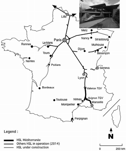 Figure 1 The LGV Méditerranée in the French high speed train network.
