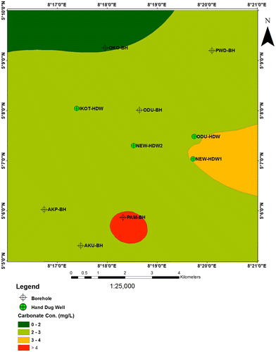 Figure 7. Spatial distributions of carbonate in the study area.
