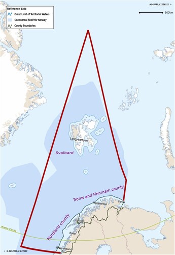 Figure 1. Area of responsibility assumed by the JRCC in Northern Norway. Adapted from Barentswatch (Citationn.d.) and Hovedredningssentralen (Citationn.d.).