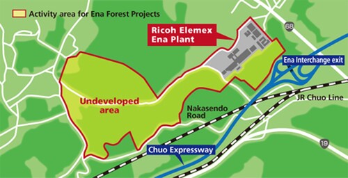 Figure 2. Ricoh Ena Forest (REF) programme forest area in Ena City.Source: Figure reproduced with permission from Ricoh Company Ltd (https://www.ricoh.com/sustainability/environment/biodiversity/contribution/ena_forest).