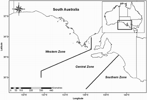 Figure 1. Map showing fishing zones in the South Australian abalone fishery.