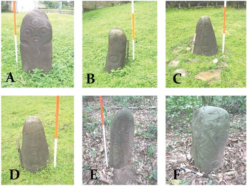 Figure 2. Samples of Monolith from the sites: Alok (A&B), Emaghabe (C&D), Agba (E&F).