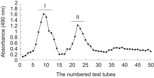 Figure 1.  Elution curve of polysaccharides of Patrinia heterophylla by DEAE- cellulose chromatography.