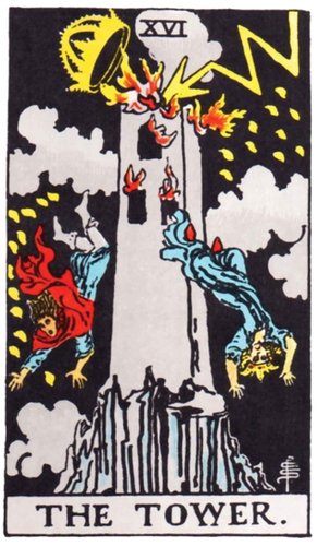 Figure 2. A. E. Waite and Pamela Coleman Smith, “The Tower,” from the Smith-Waite Tarot (1909).