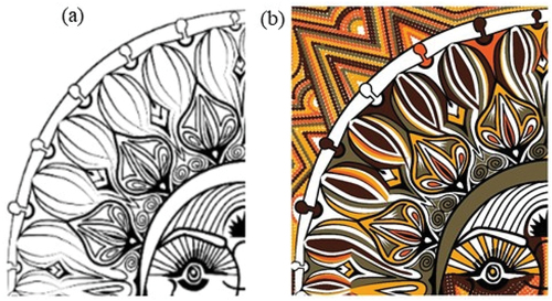 Figure 3. (a) Quadrant 1 vector image, (b) Solidarity design with concepts from Aboriginal art (Designed in August, 2021).