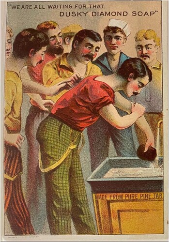 Figure 21. Dusky Diamond Soap advertising card, American. Jay T. Last Collection of Graphic Arts and Social History at the Huntington Library in San Marino, California. Binder: HOUSEHOLD GOODS, Cleaning Products, Soap K-L by Company, priJLC_HHD_bin10.