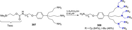 Scheme 179. 2C-Phospha-Mannich reaction of the triamine 307 with P,OH-acetals.[Citation596,Citation597]