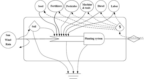 Figure 2. Emergy system diagram of the planting system in Linquan County, Anhui Province.
