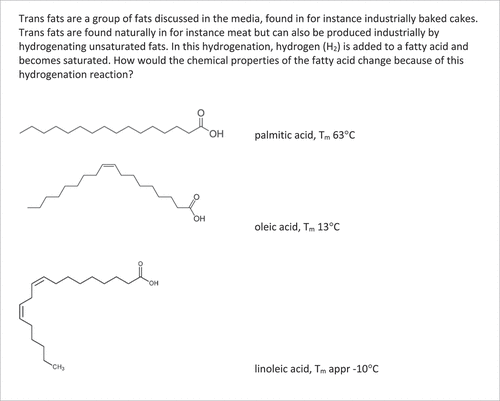 Figure 1. One exemplary context-based problem from the topic of fats and the professional/vocational context. For more exemplary problems, cf. Broman, Bernholt, and Parchmann (Citation2018); Broman and Parchmann (Citation2014).