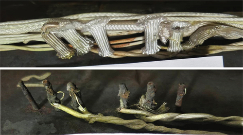 Figure 3. Top – as made stud/wire connections ahead of creep test. Bottom – after 10k hour test duration – note unoxidised silver wire.