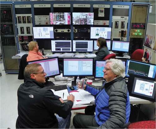 Fig. 11. LANL and NASA engineers monitoring reactor performance in the NCERC control room.